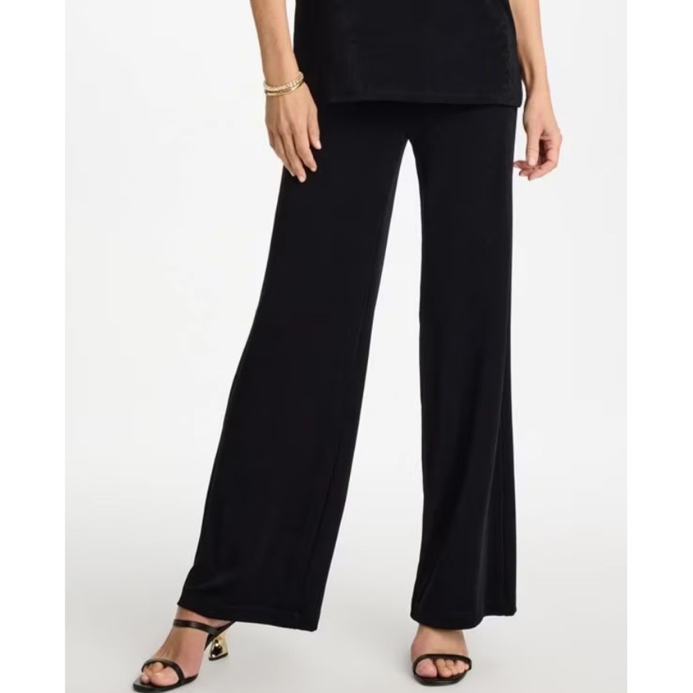 Chico's Travelers Black Minimalist Slinky Knit Straight Leg Pants WM's Large EUC